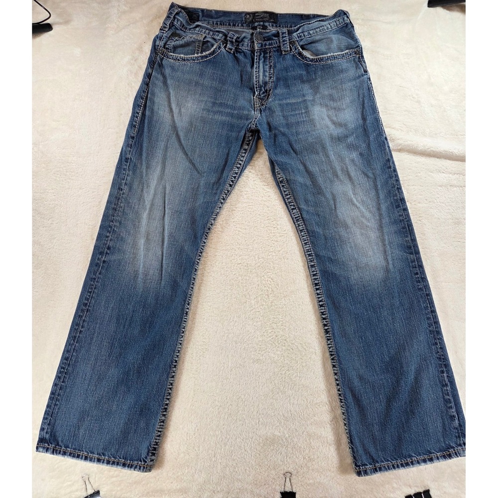 Silver Jeans Co. Mens Zac Flap Y2K Jeans 36x32 Blue 100% Cotton Straight Leg